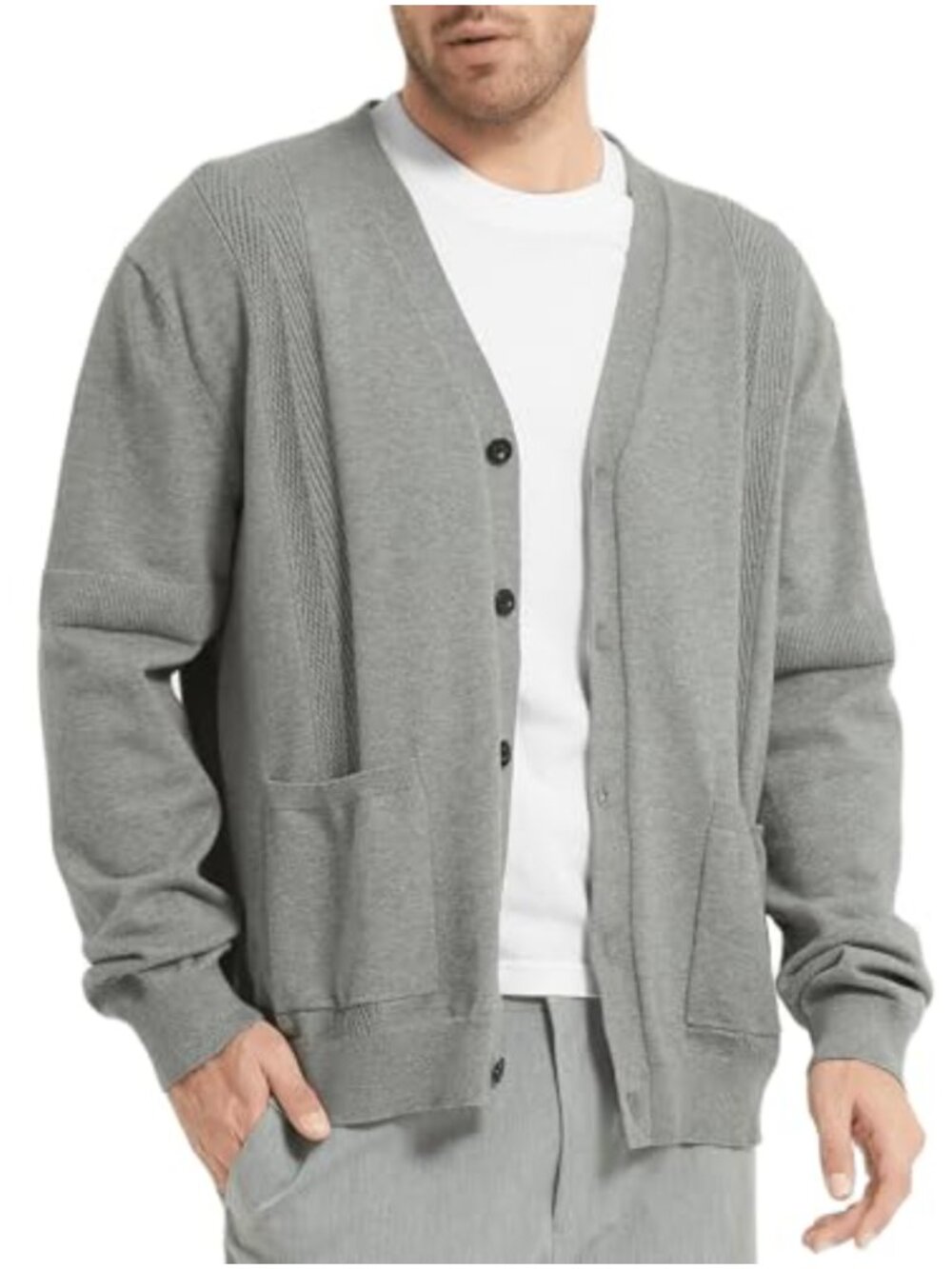 Men's V-Neck Button Down Knit Cardigan Sweater with Pockets